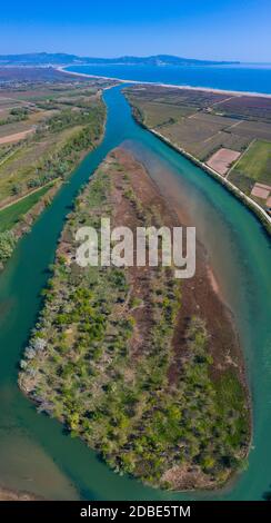 Fluvia Fluss, Aiguamolls de l'Emporda Naturpark, Sant Pere Pescador Dorf, Golf von Rosen, Alt Emporda, Emporda Region, Provinz Girona, Katalonien Stockfoto