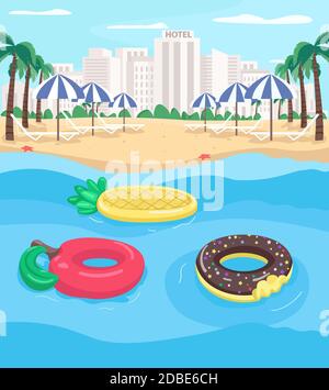 Badeort und Pool schwimmt flache Farbe Vektor Illustration Stock Vektor