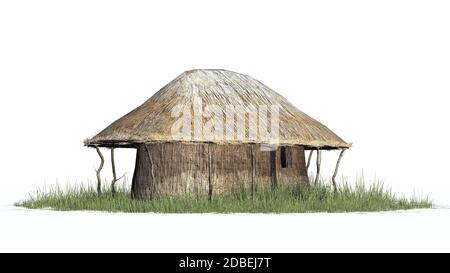 Strohhütte auf weißem Hintergrund Stockfoto