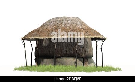 Strohhütte auf weißem Hintergrund Stockfoto