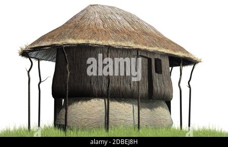 Strohhütte auf weißem Hintergrund Stockfoto