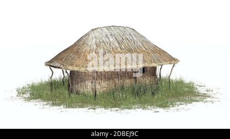 Strohhütte auf weißem Hintergrund Stockfoto