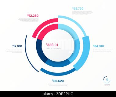 Vektor-Infografik rundes Diagramm Vorlage. Fünf Optionen, Schritte, Teile Stock Vektor
