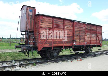 Hölzerner Zugwagen für den Transport von Gefangenen im konzentrationslager auschwitz, Polen Stockfoto