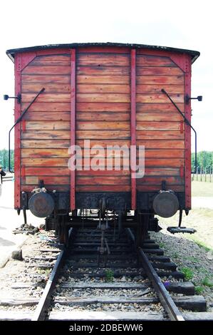 Hölzerner Zugwagen für den Transport von Gefangenen im konzentrationslager auschwitz, Polen Stockfoto