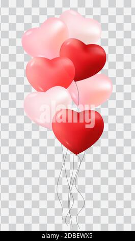 Ballons mit Herzen isoliert auf transparentem Hintergrund Vektor Illustration Stock Vektor
