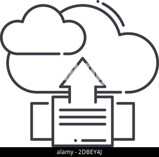 Cloud-Upload-Prozess-Symbol, lineare isolierte Illustration, dünne Linie Vektor, Web-Design-Zeichen, Kontur Konzept-Symbol mit editierbaren Strich auf weiß Stock Vektor