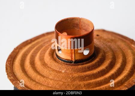 Das bewegliche System des Mitteltöners 20gds-3 der sowjetischen Produktion. Diffusor und Magnetspulenlautsprecher. Stockfoto