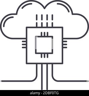 Cloud-Prozessor-Symbol, lineare isolierte Illustration, dünne Linie Vektor, Web-Design-Zeichen, Kontur Konzept Symbol mit editierbaren Strich auf weißem Hintergrund Stock Vektor