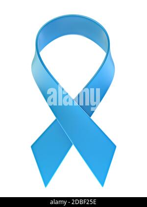 Blaue Krebs Bewusstsein Band 3D-Renderdarstellung isoliert auf weißem Hintergrund Stockfoto