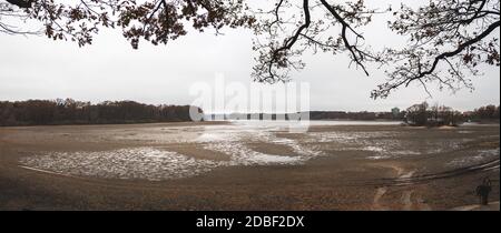 Leerer entwässert Teich, Herbst, Teich Svet, Trebon Tschechien Stockfoto