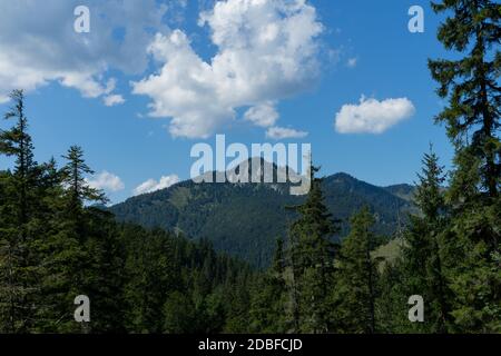 Blick auf einige Hügel in der Nähe des deutschen Spitzingsees Im Frühjahr Stockfoto