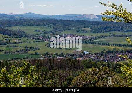 Die Landschaft des Werra-Tals bei Herleshausen in Deutschland Stockfoto