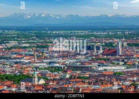 Luftaufnahme von München vom Olympiaturm (Olympic Tower). München, Bayern, Deutschland Stockfoto