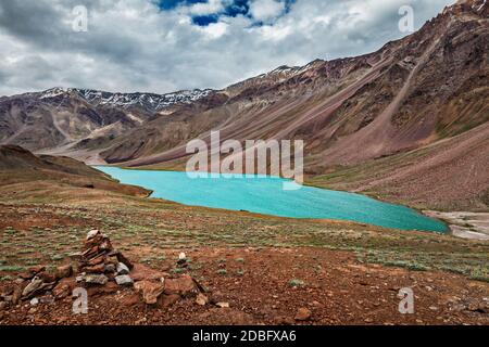 Chandra Tal (Chandra Taal) See. Spiti Valley, Himachal Pradesh, Indien Stockfoto