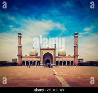 Vintage Retro-Hipster Stil reisen Bild der Jama Masjid - größte Moschee in Indien. Delhi, Indien Stockfoto