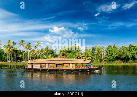 Hausboot auf Kerala Backwaters in Kerala, Indien Stockfoto