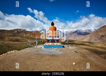 Buddha im Dorf Langza. Spiti Valley, Himachal Pradesh, Indien Stockfoto