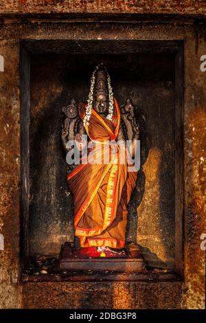 Bild der Hindu-Göttin Durga (Mahisaurmardini). Brihadishwara Tempel, Tanjore (Thanjavur), Tamil Nadu, Indien Stockfoto