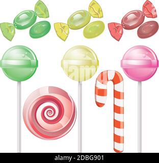 Set von süßen Bonbons auf weißem Hintergrund Stock Vektor