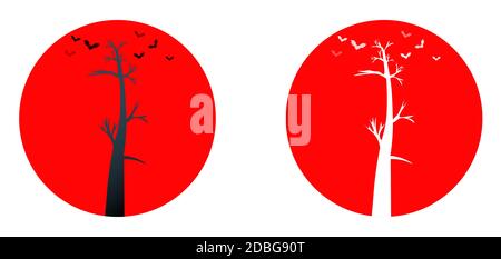 Vector Baum mit Fledermäusen auf rotem Hintergrund halloween. Symbole für Web und mobile Geräte. EPS 10 Stock Vektor