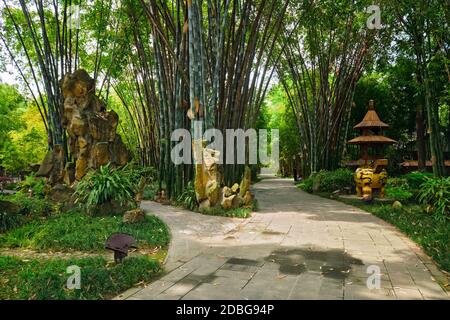 Pfad in Bambuswald Brove in Wangjiang Pavillon (Wangjiang Tower) Wangjianglou Park. Chengdu, Sichuan, China Stockfoto