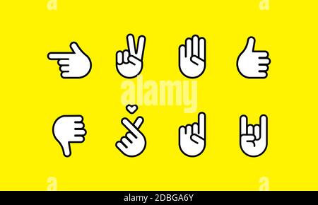 Handgesten und Symbole für die Zeichensprache. Vektor auf isoliertem Hintergrund. EPS 10 Stock Vektor