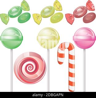Set von süßen Bonbons auf weißem Hintergrund Stock Vektor