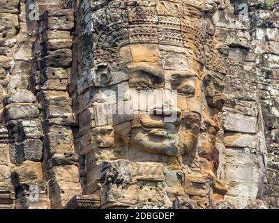 Eine von vielen Steinwänden von Angkor Thom - Siem Reap, Kambodscha Stockfoto