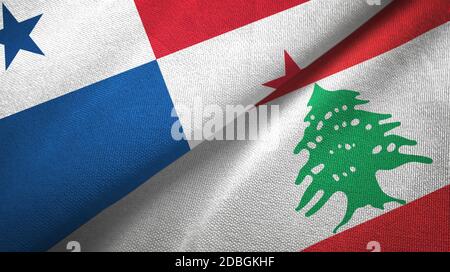 Panama und Libanon zwei Flaggen Textil-Tuch, Stoff Textur Stockfoto