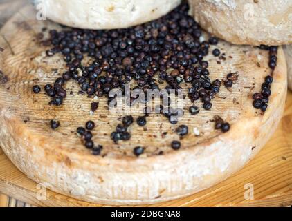 Frische Käse auf dem lokalen Markt Stand zu verkaufen Stockfoto