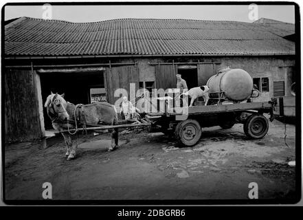 Ostdeutschland 1990 gescannt in 2020 Straßenleben im Grenzdorf Gladdenstedt. DDR, Deutsche Demokratische Republik die DDR nach dem Mauerfall, aber vor der Wiedervereinigung März 1990 und gescannt im Jahr 2020. DDR, offiziell die DDR, war ein Land, das von 1949 bis 1990 existierte, Die Zeit, als der östliche Teil Deutschlands während des Kalten Krieges Teil des Ostblocks war. Stockfoto