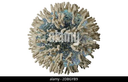 Coronavirus COVID-19 3d-Renderdarstellung mit Beschneidungspfad, Mikrobiologie und Virologiekonzept Stockfoto