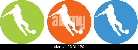 Sportgeräte flache Symbole für Web und mobile eingestellt. Set von Kettlebell und Hanteln Gewichte. Boxsack und Boxer. Fußballspieler tritt den Ball Stock Vektor