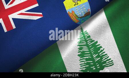 Saint Helena und Norfolk Island zwei Flaggen Textiltuch, Stoff Textur Stockfoto