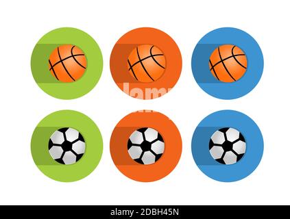 Sportgeräte flache Symbole für Web und mobile eingestellt. Set von Kettlebell und Hanteln Gewichte. Boxsack und Boxer. Fußballspieler tritt den Ball Stock Vektor