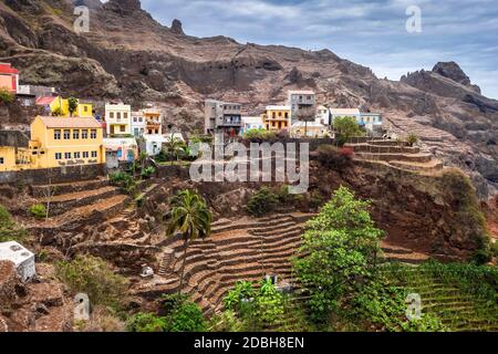 Fontainhas Dorf und Terrasse Felder in Santo Antao Insel, Kap Verde, Afrika Stockfoto