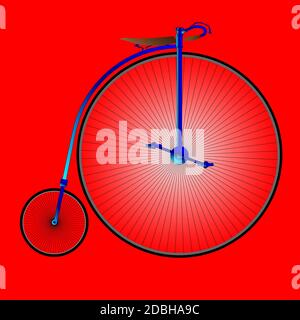 Ein typisches Penny Farthing Fahrrad auf einem roten Hintergrund Stockfoto