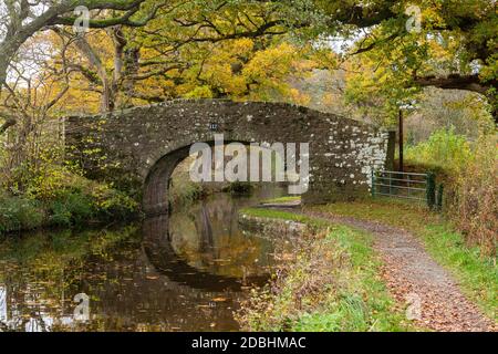 Brücke 112 auf dem Monmouthshire und Brecon Canal, in der Nähe von Gilwern, Monmouthshire, South Wales, Großbritannien Stockfoto