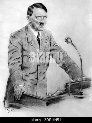 Adolf Hitler Darstellungen in Kunst und Malerei, hier als Sprecher vor einem Mikrofon. (Undatierte Aufnahme) Stockfoto