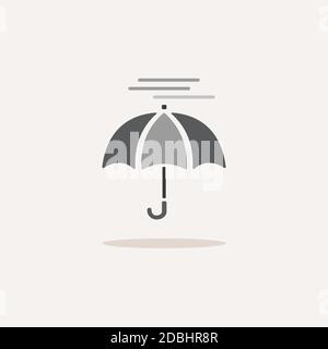 Regenschirm und starker Nebel. Farbsymbol mit Schatten. Vektordarstellung der Wetterglyphe Stock Vektor