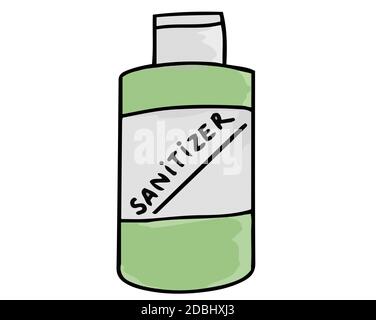 Antibakterielles Händedesinfektionsmittel. Trendige Doodle Cartoon-Symbol. Vektorgrafik isoliert auf weißem Hintergrund. Konzept der Gesundheit, Medizin, Virus, Grippe Stock Vektor