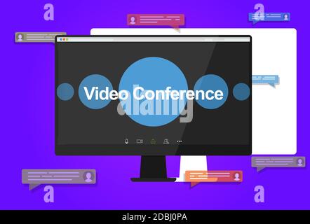 Konferenzvideoanrufe. Illustrationen flaches Design Konzept Videokonferenz. Online Meeting Arbeit von zu Hause. Home Bildung, Fernunterricht. Überwachen Stock Vektor