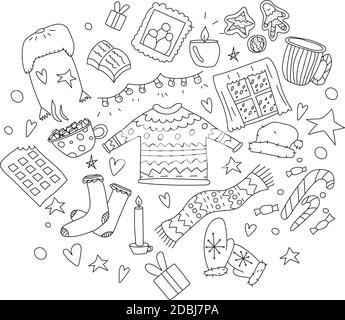 Handgezeichnete Doodle-Symbole für Weihnachtsstimmung Stock Vektor