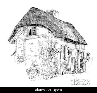 Cottage at Broom, Linienillustration von Sidney Heath, von 1896 The Studio an Illustrated Magazine of Fine and Applied Art Stockfoto