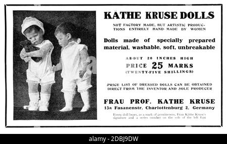 1914 in Deutschland gefertigte Kathe Kruse Puppenwerbung aus dem Studio an Illustriertes Magazin für bildende und angewandte Kunst Stockfoto