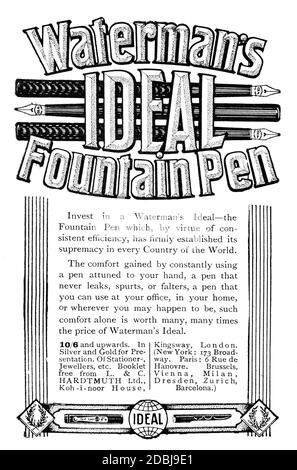 1912 Waterman’s ideale Füllfederhalter Werbung aus dem Studio an Illustriertes Magazin für bildende und angewandte Kunst Stockfoto