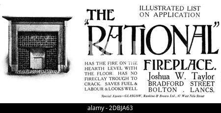 1914 Joshua Taylor’s Rational Fireplace Werbung aus dem Studio an Illustriertes Magazin für bildende und angewandte Kunst Stockfoto