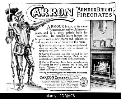 1914 Carron Company of Stirlingshire, Armour Bright Firegrate Werbung aus dem Studio an Illustrated Magazine of Fine and Applied Art Stockfoto