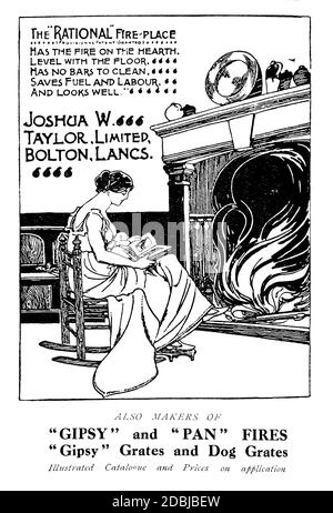 1914 Joshua Taylor von Bolton’s Rational Fireplace Werbung von der Studio ein Illustriertes Magazin für bildende und angewandte Kunst Stockfoto